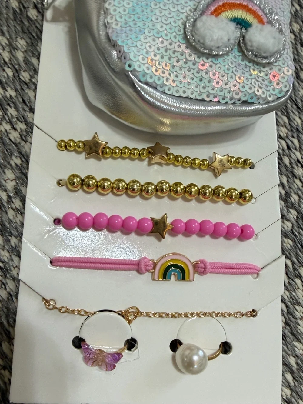 New Girls Mini Sequin Backpack & Jewelry 8 Piece Gift Set Bracelets & Rings